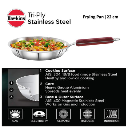 Hawkins Triply Stainless Steel Induction Base Fry Pan 22cm - SSF 22