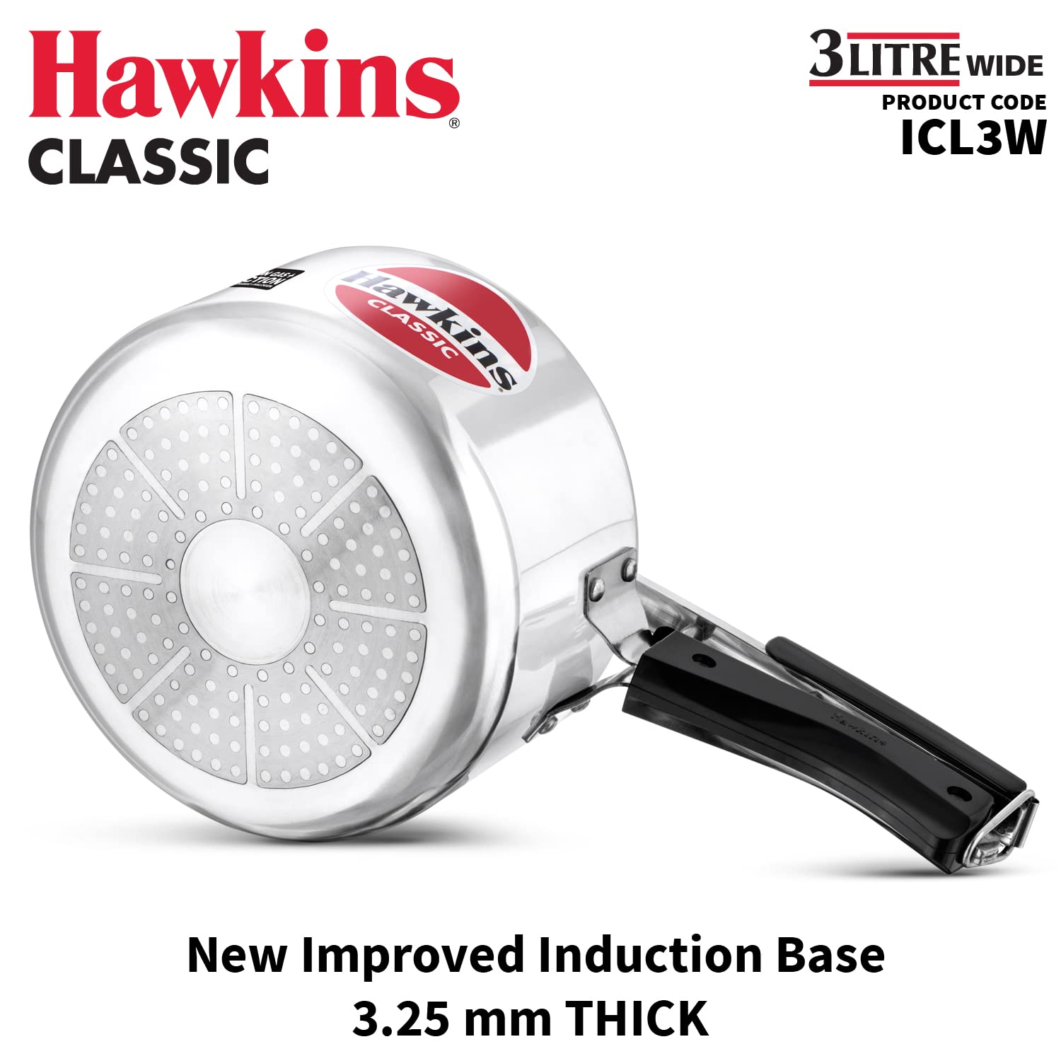 Hawkins Classic 3 Litres Wide Induction Base Aluminium Inner Lid