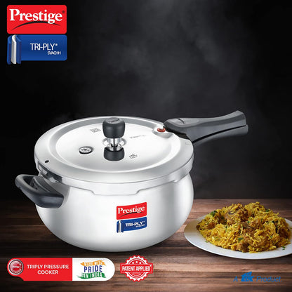 Prestige 5 Litres Svachh Tri-Ply handi pressure cooker Outer Lid | Deep Lid for spillage control | Metallic Safety Plus | 5 years warranty - 20707