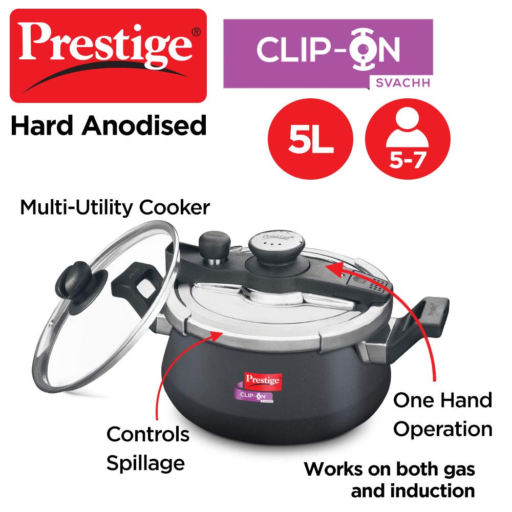 Prestige Svachh Clip-on 5 Litres Hard Anodised Aluminium Outer Lid Pressure Handi - 20235