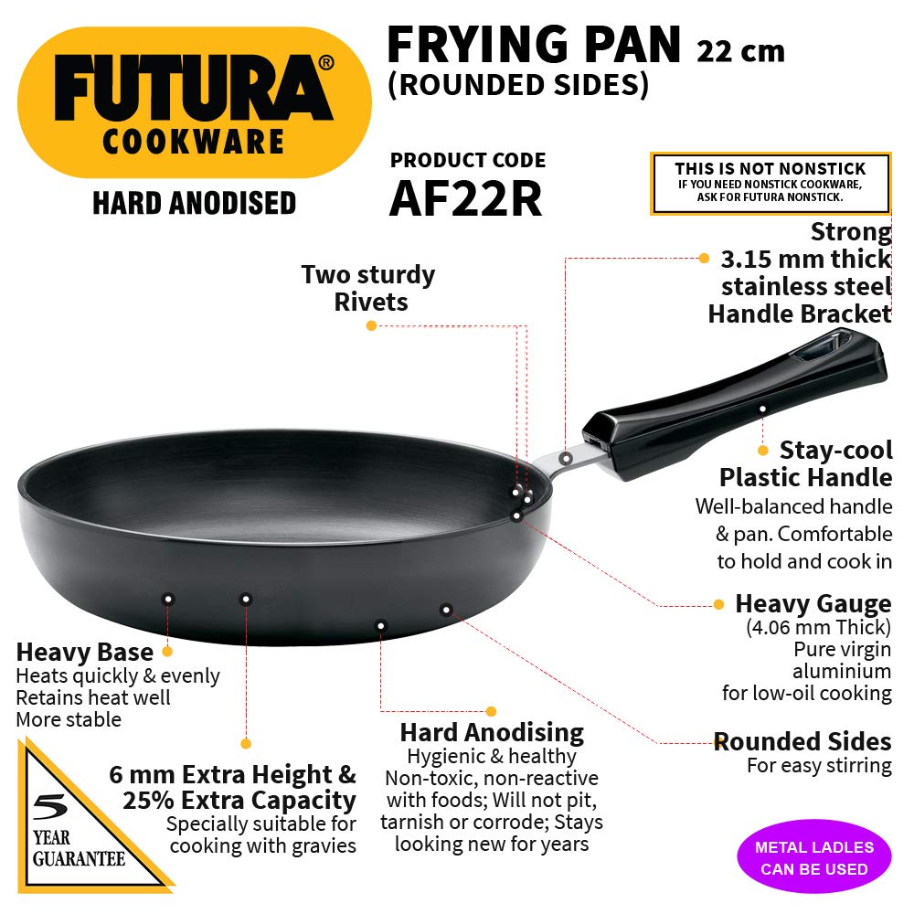 Hawkins Futura Hard Anodised Fry Pan With Rounded Sides 22 cms | 4.06mm - AF 22R