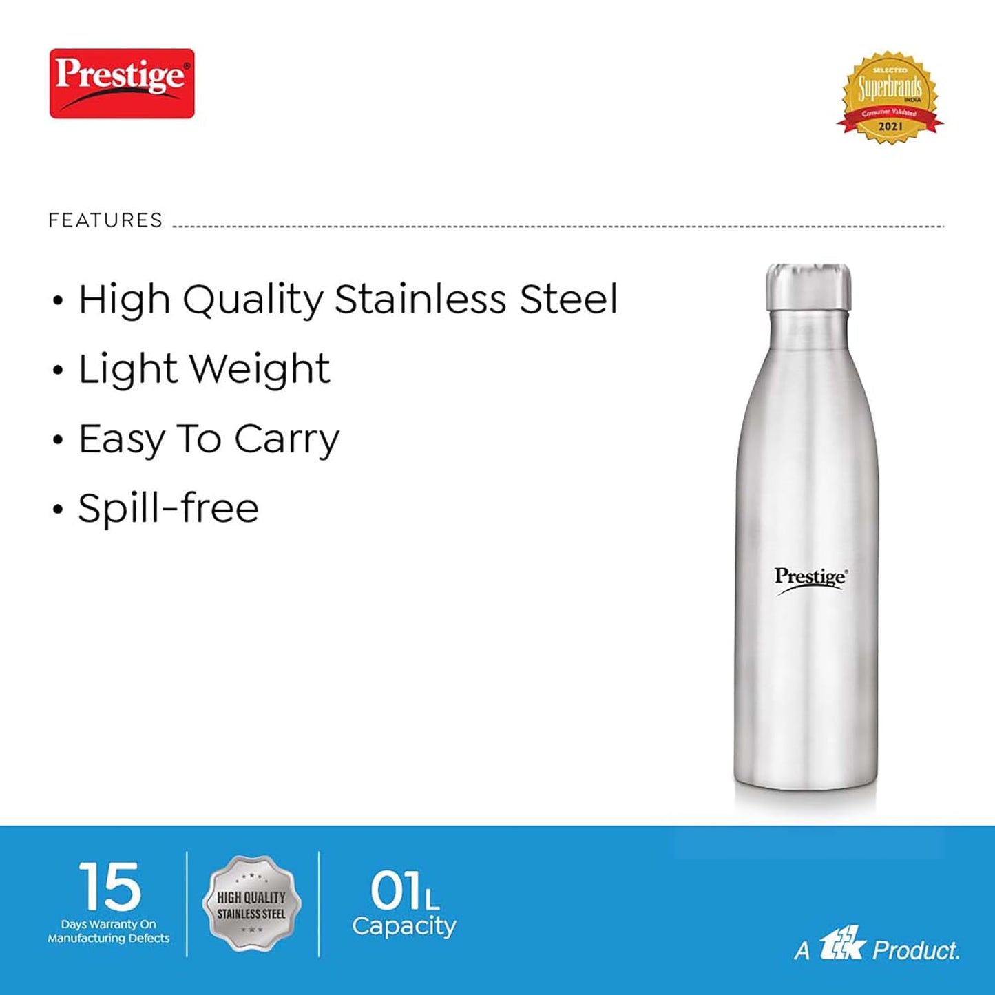 Prestige PSSB 03 Ss Single Walled Stainless Steel Water Bottle 1 Litres - 42924