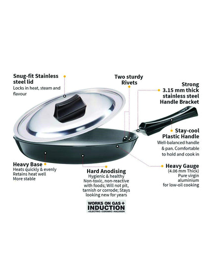 Hawkins Futura Hard Anodised Fry Pan With Stainless Steel Lid 22 cms | 4.06mm, Induction Base - IAF 22S