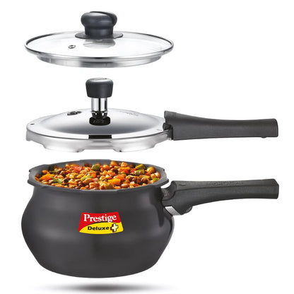 Prestige Deluxe Duo Plus Hard Anodised Outer Lid Handi Pressure Cooker With Stainless Steel Lid & Glass Lid 3 Litres - 20144