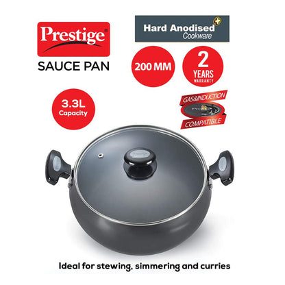 Prestige Hard Anodised Induction Base Sauce Pan, 20cms | 3.3 Litres - 30495