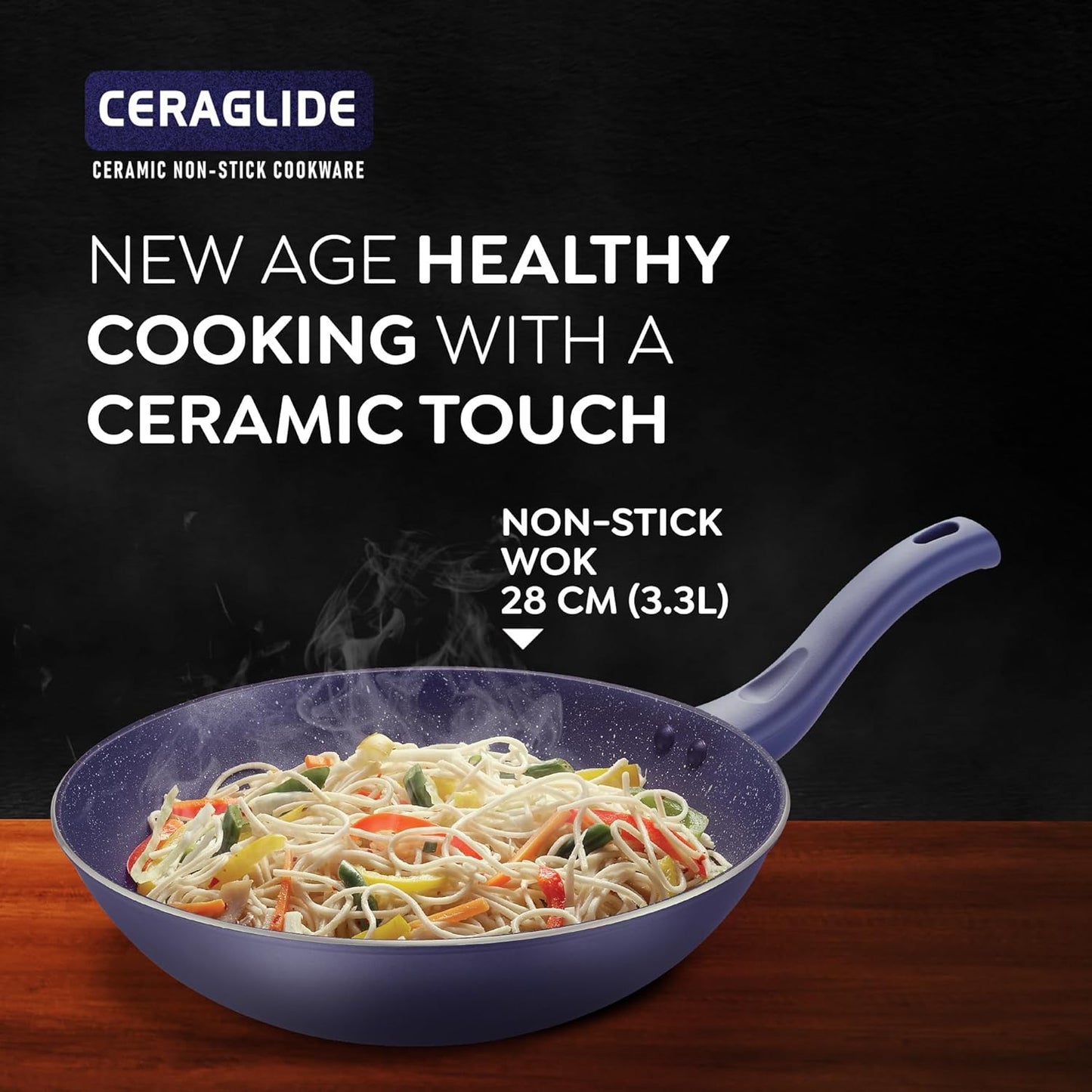 Prestige Ceraglide Ceramic Coating Non-Stick Aluminium Cookware Wok 28 cms | 3.3 Litres | Induction Compatible - 38253