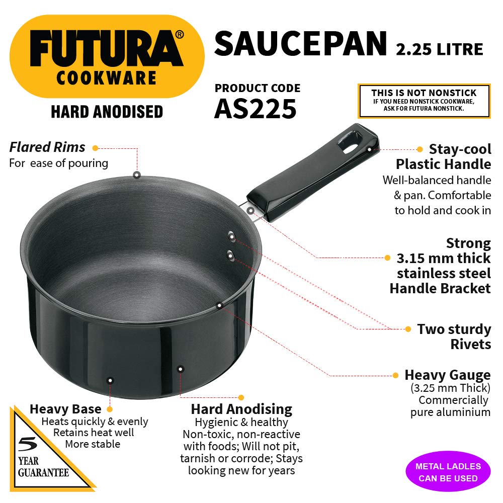 Hawkins Futura Hard Anodised Sauce Pan 2.25 Litres | 18cm, 3.25mm- AS 225