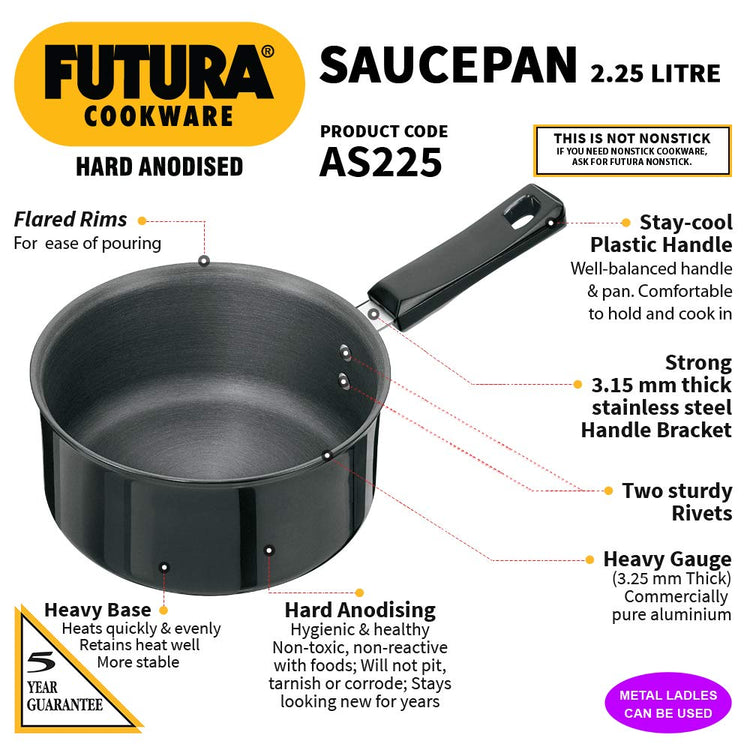 Hawkins Futura Hard Anodised Sauce Pan 2.25 Litres | 18cm, 3.25mm- AS 225