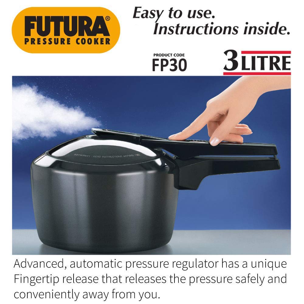 Hawkins Futura Hard Anodised Aluminium Inner Lid Pressure Cooker 3 Litres , Black - FP30