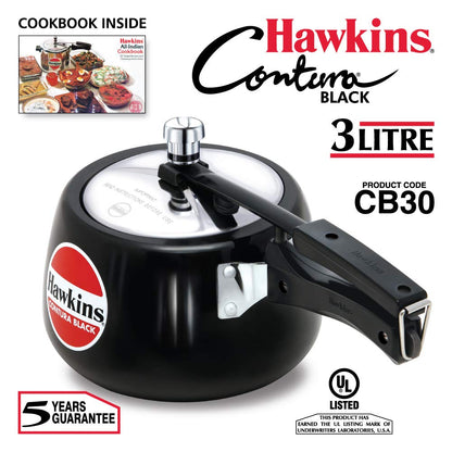 Hawkins Contura Hard Anodized Pressure Cooker, 3 Liters, Black - CB30
