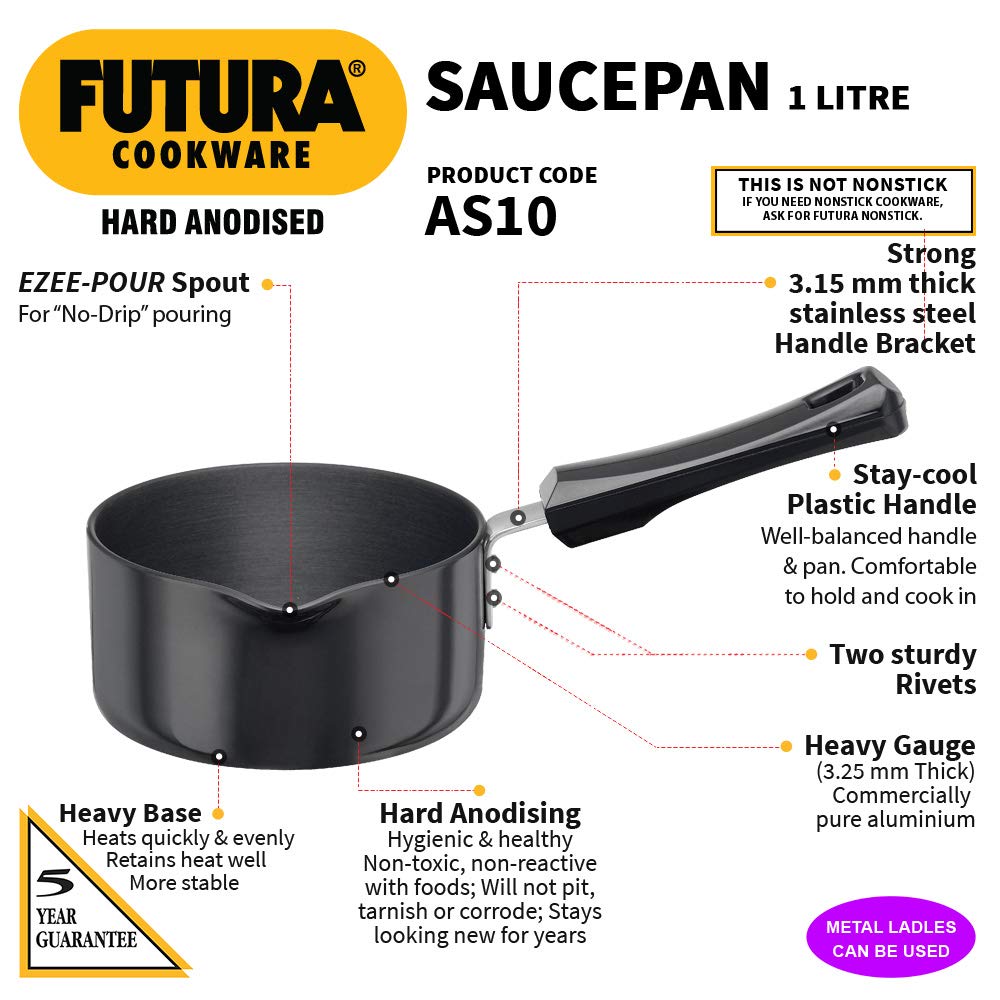 Hawkins Futura Hard Anodised Sauce Pan 1 Litre | 14cm, 3.25mm - AS 10