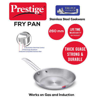 Prestige Tri-ply Splender Stainless Steel Fry Pan 260mm | 2.3 Litres - 37415