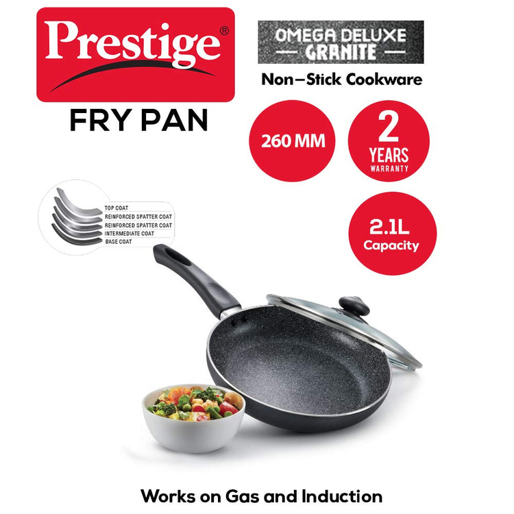 Prestige Omega Deluxe Granite Nonstick Fry Pan 260 mm with Lid - 36308