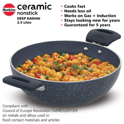 Hawkins Ceramic Nonstick 2.5 Litres Induction Base Granite Deep Kadhai 24cms - ICK25