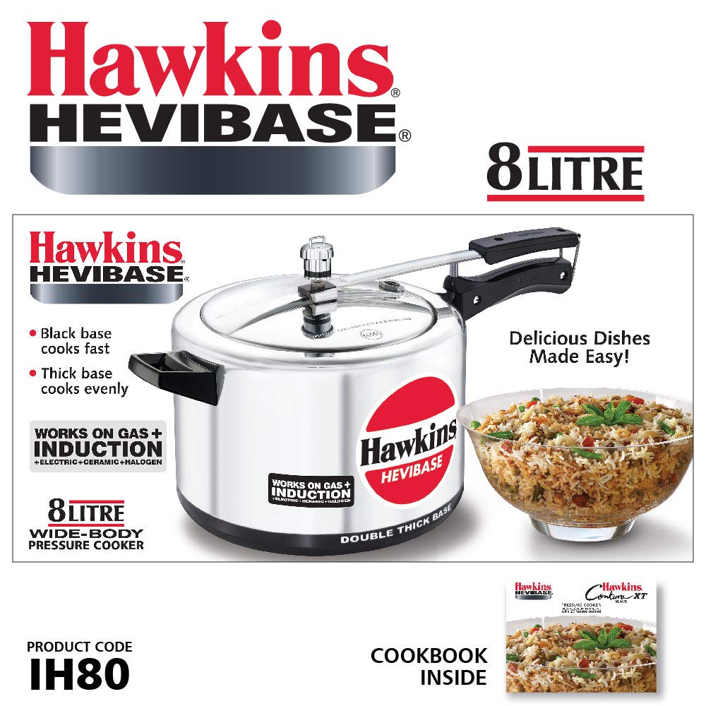 Hawkins Hevibase 8 Litres Wide Induction Base Aluminium Inner Lid Pressure Cooker - IH80