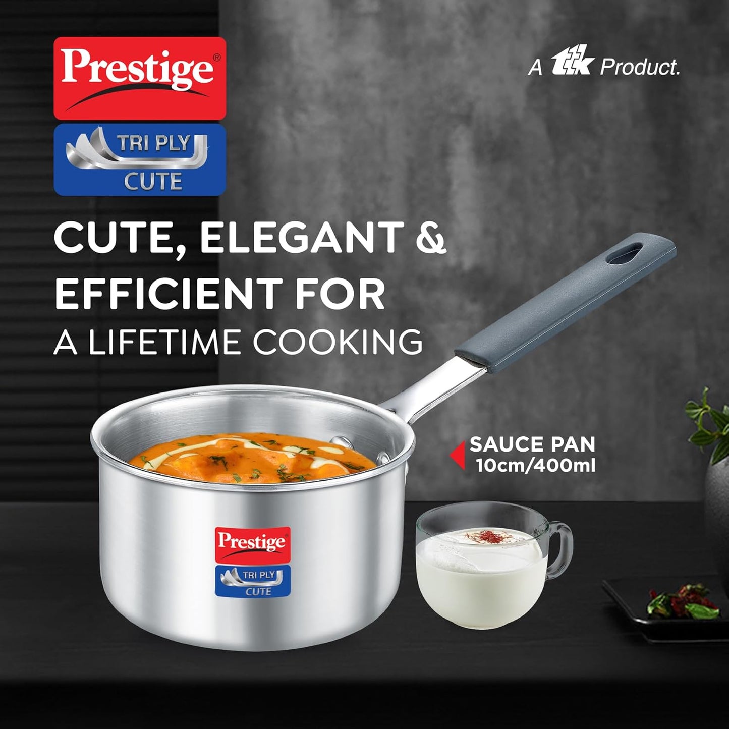 Prestige Tri-ply Cute Sauce Pan 10 cm |400 ml |Thick Gauge | Induction Compatible|Perma-Cool Handles - 38287