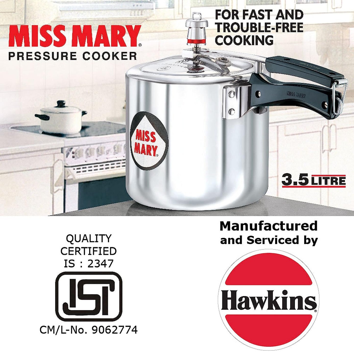 Hawkins Miss Mary Aluminium Inner Lid Pressure Cooker 3.5 Litres - MM35