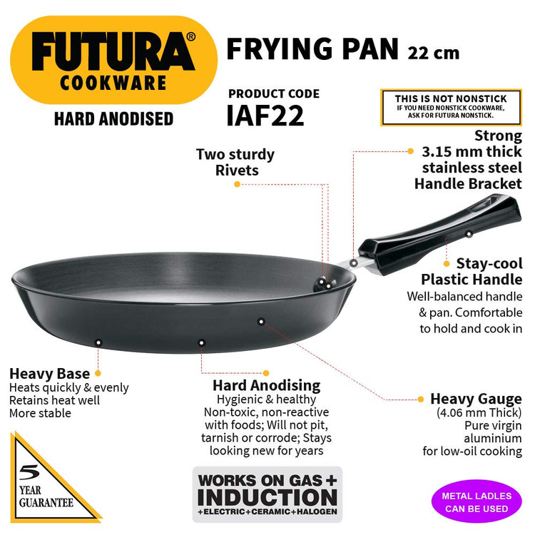 Hawkins Futura Hard Anodised Fry Pan 22 cms | 4.06mm, Induction Base - IAF 22