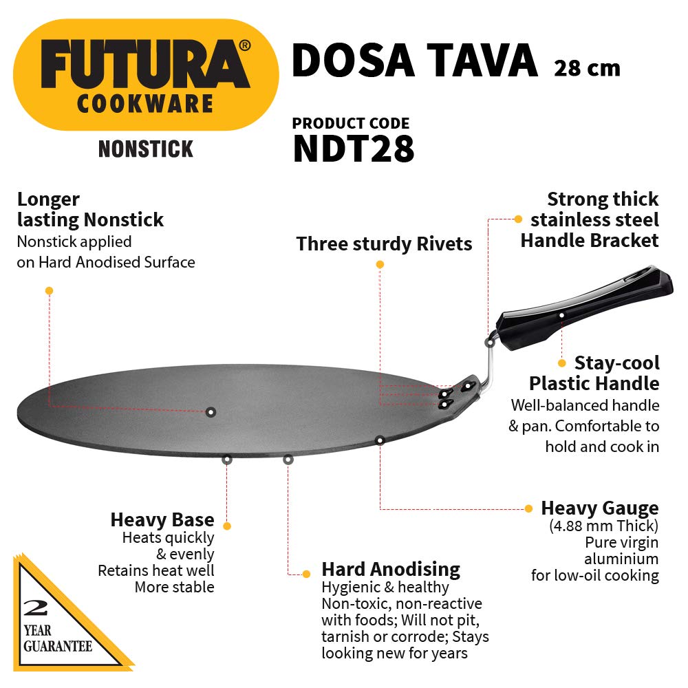 Hawkins Futura Non-stick Dosa Tava 28cms, 4.88mm - NDT 28