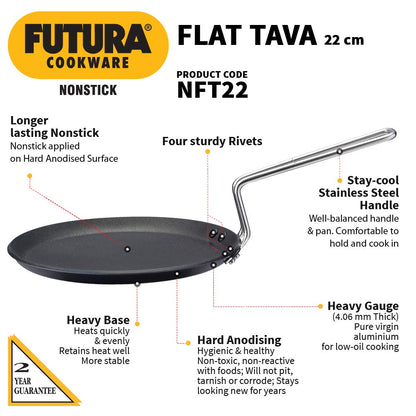 Hawkins Futura Non-stick Flat Tava 22cms, 4.06mm - NFT 22