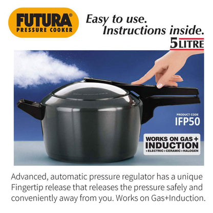 Hawkins Futura Hard Anodised Induction Base Aluminium Inner Lid Pressure Cooker 5 Litres , Black - IFP50