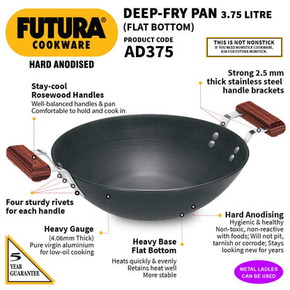 Hawkins Futura Hard Anodised Flat Bottom Deep Fry Pan 3.75 Litres | 30 cms, 4.06mm - AD 375