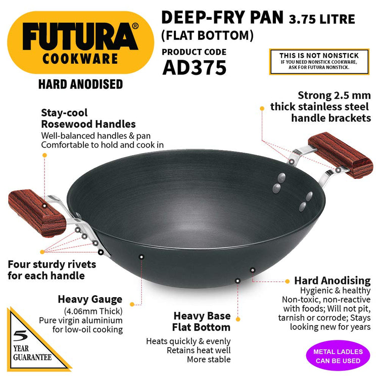 Hawkins Futura Hard Anodised Flat Bottom Deep Fry Pan 3.75 Litres | 30 cms, 4.06mm - AD 375