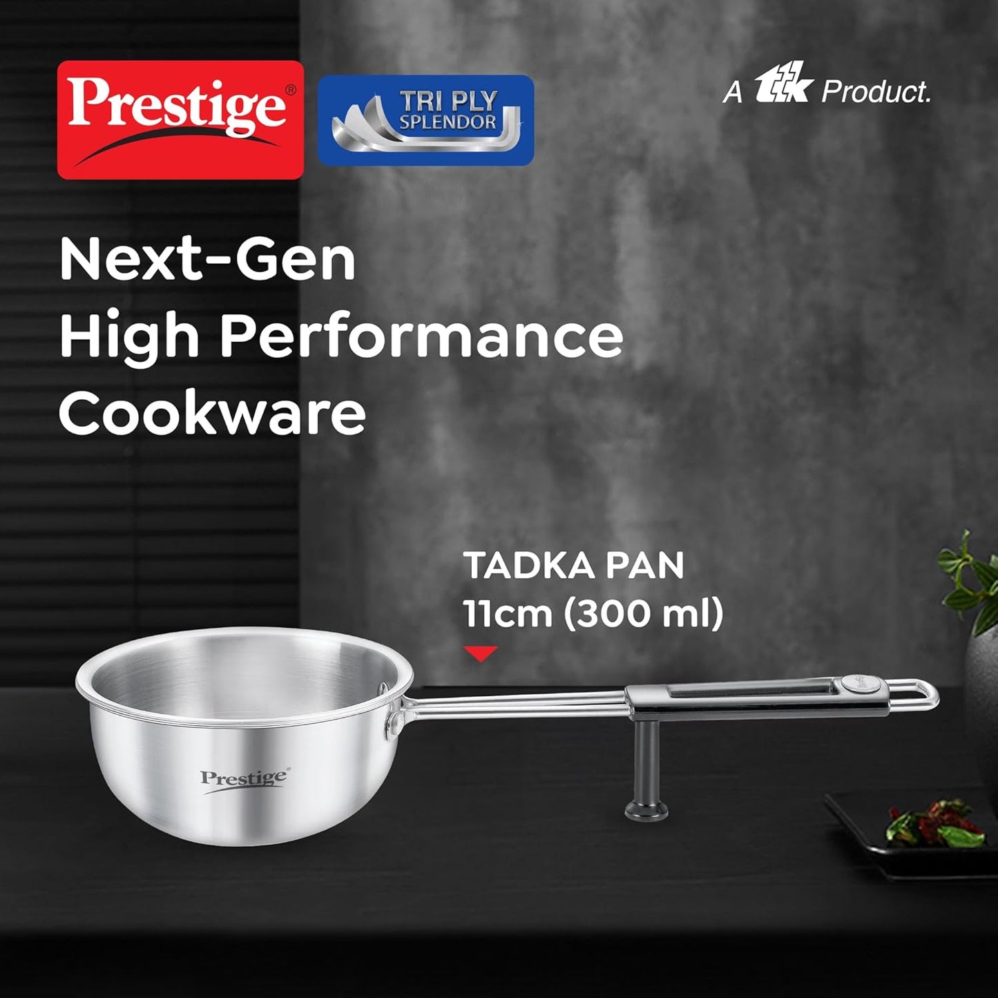 Prestige Tri-ply Splendor Tadka Pan 11 cm 300ml Stainless Steel Cookware (Silver, in-Build Stand, Heat Resistant Handle) - 38278