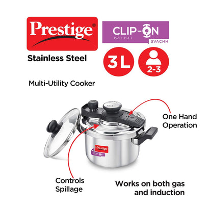 Prestige Svachh Clip-on Mini Stainless Steel 3 Litres Outer Lid Pressure Cooker - 20229