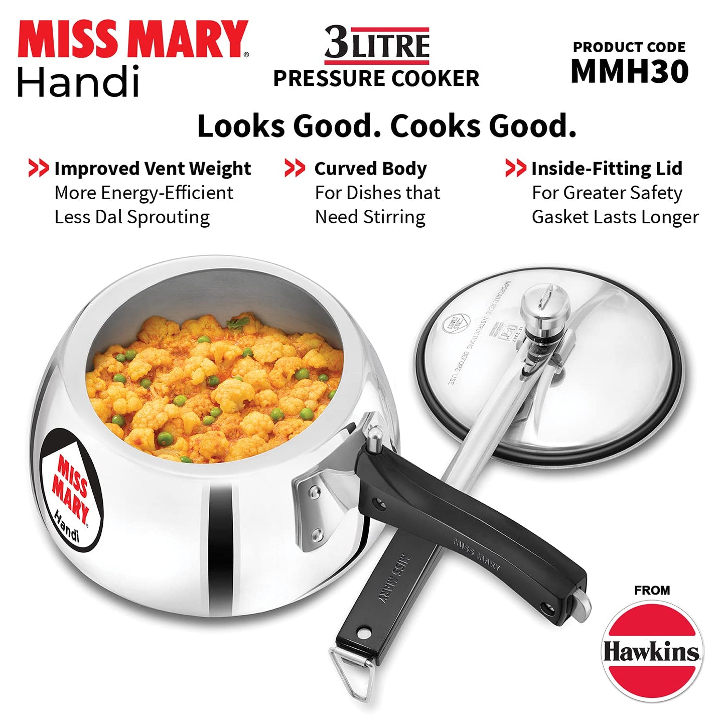 Hawkins Miss Mary Handi Aluminium Inner Lid Pressure Cooker 3 Litres - MMH30