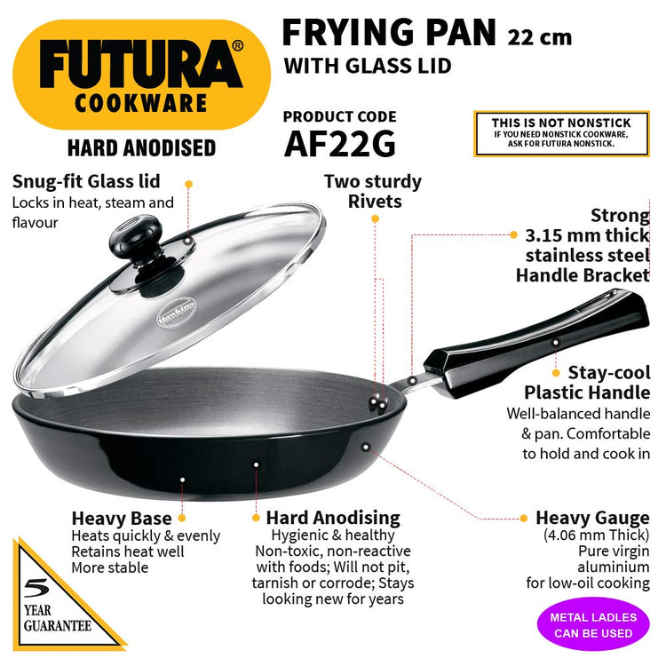 Hawkins Futura Hard Anodised Fry Pan With Glass Lid 22 cms | 4.06mm - AF 22G