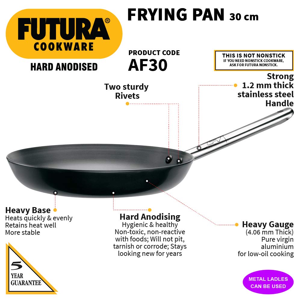 Hawkins Futura Hard Anodised Fry Pan With Stainless Steel Handle 30 cms | 4.06mm - AF 30