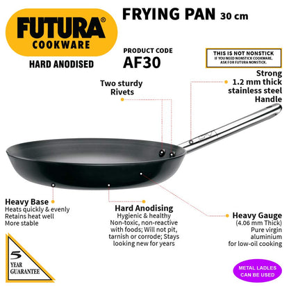 Hawkins Futura Hard Anodised Fry Pan With Stainless Steel Handle 30 cms | 4.06mm - AF 30