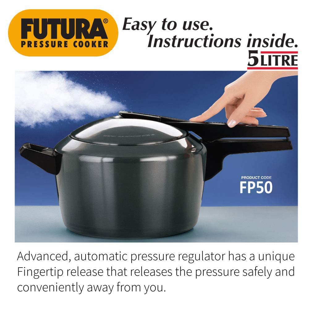 Hawkins Futura Hard Anodised Aluminium Inner Lid Pressure Cooker 5 Litres , Black - FP50