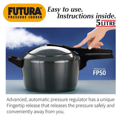 Hawkins Futura Hard Anodised Aluminium Inner Lid Pressure Cooker 5 Litres , Black - FP50