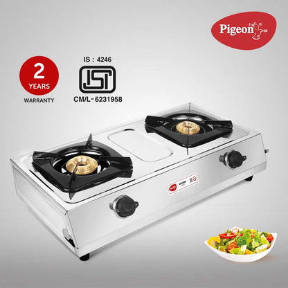 Pigeon Maxima Stainless Steel 2 Burner Gas Stove,Manual Ignition - 12312