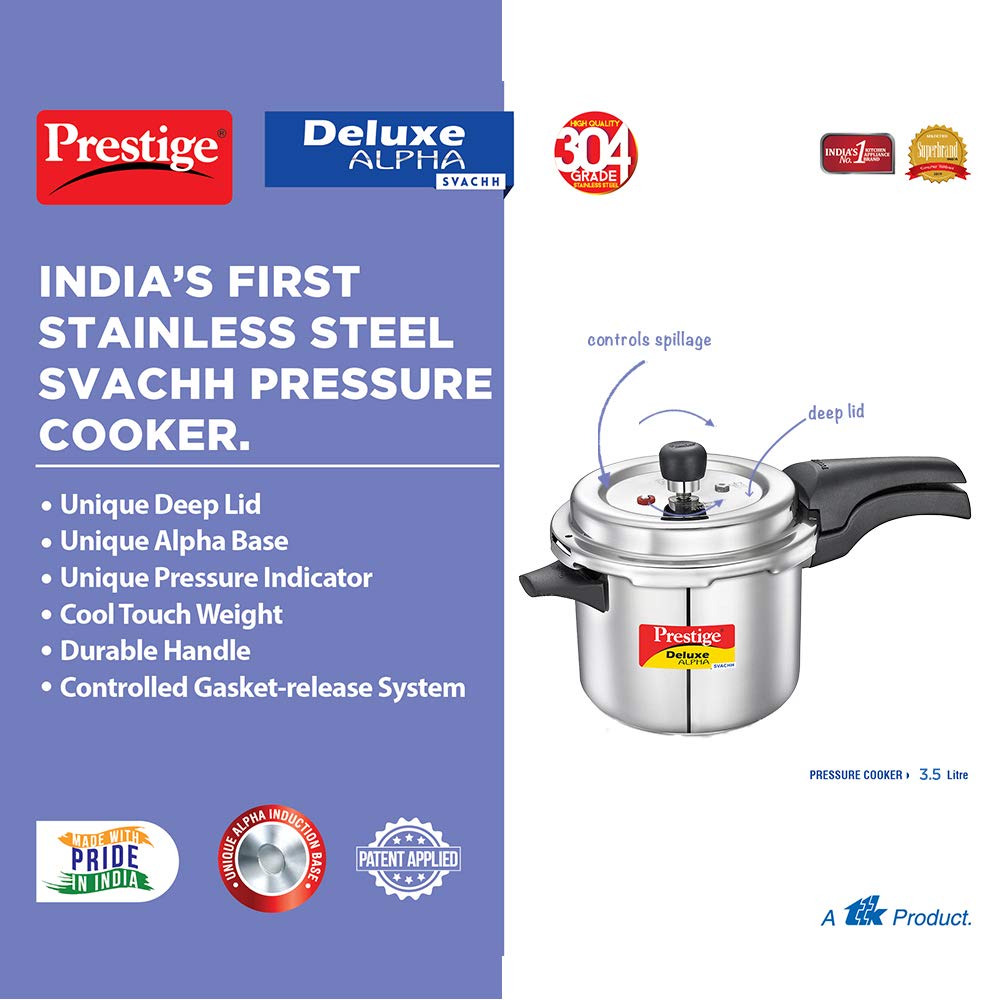 Prestige Svachh Deluxe Alpha 3.5 Litre Stainless Steel Outer Lid Pressure Cooker - 20249