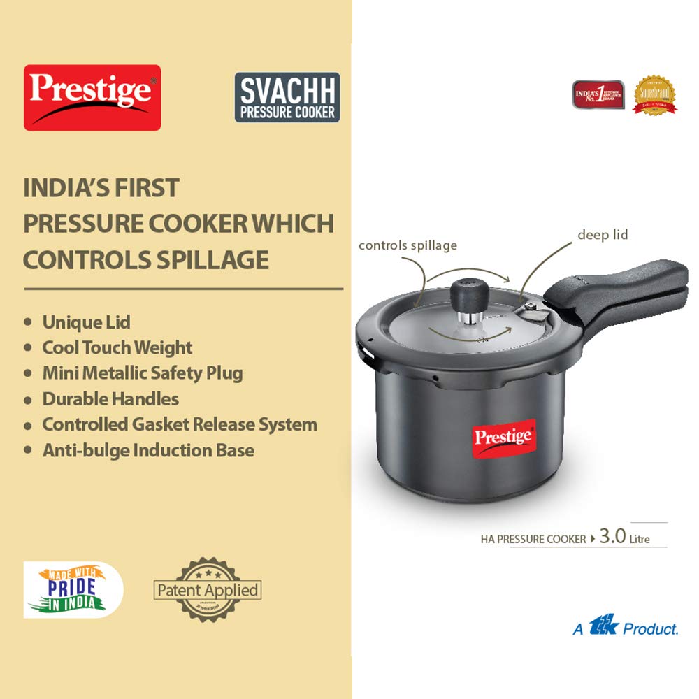 Prestige Svachh Outer Lid Pressure Cooker with Hard Anodized Aluminium Body 3 Litres - 20223