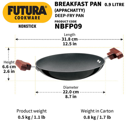 Hawkins Futura Non-stick Round Bottom Appachatty, Breakfast Pan 0.9 Litres | 22 cms, 3.25mm - NBFP 09