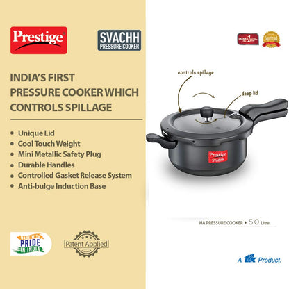 Prestige Svachh 5 Litres Senior Pressure Pan, with deep lid for Spillage Control, Outer Lid, Hard Anodised Aluminium - 20278