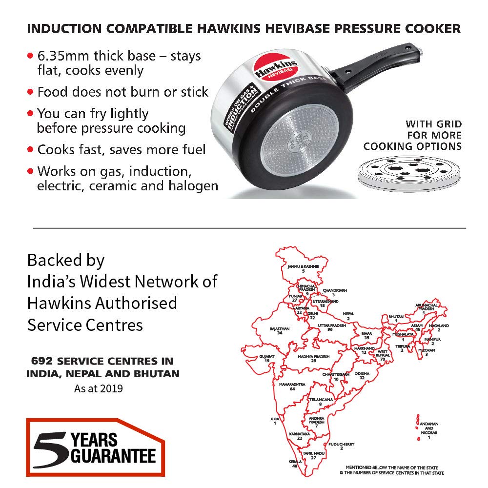 Hawkins Hevibase 2 Litres Induction Base Aluminium Inner Lid Pressure Cooker - IH20