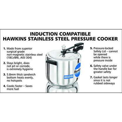 Hawkins Stainless Steel Induction Compatible Inner Lid Pressure Cooker, 10 Litres - HSS10