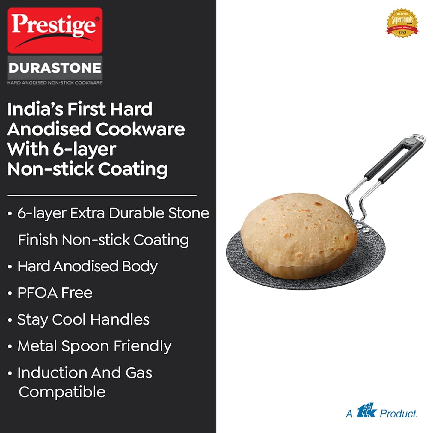 Prestige Durastone Hard Anodised Non-Stick Concave Omni tawa | 6 Layers Extra Durable Stone Coating | Stainless Steel Cool Touch Handle s| Induction Compatible