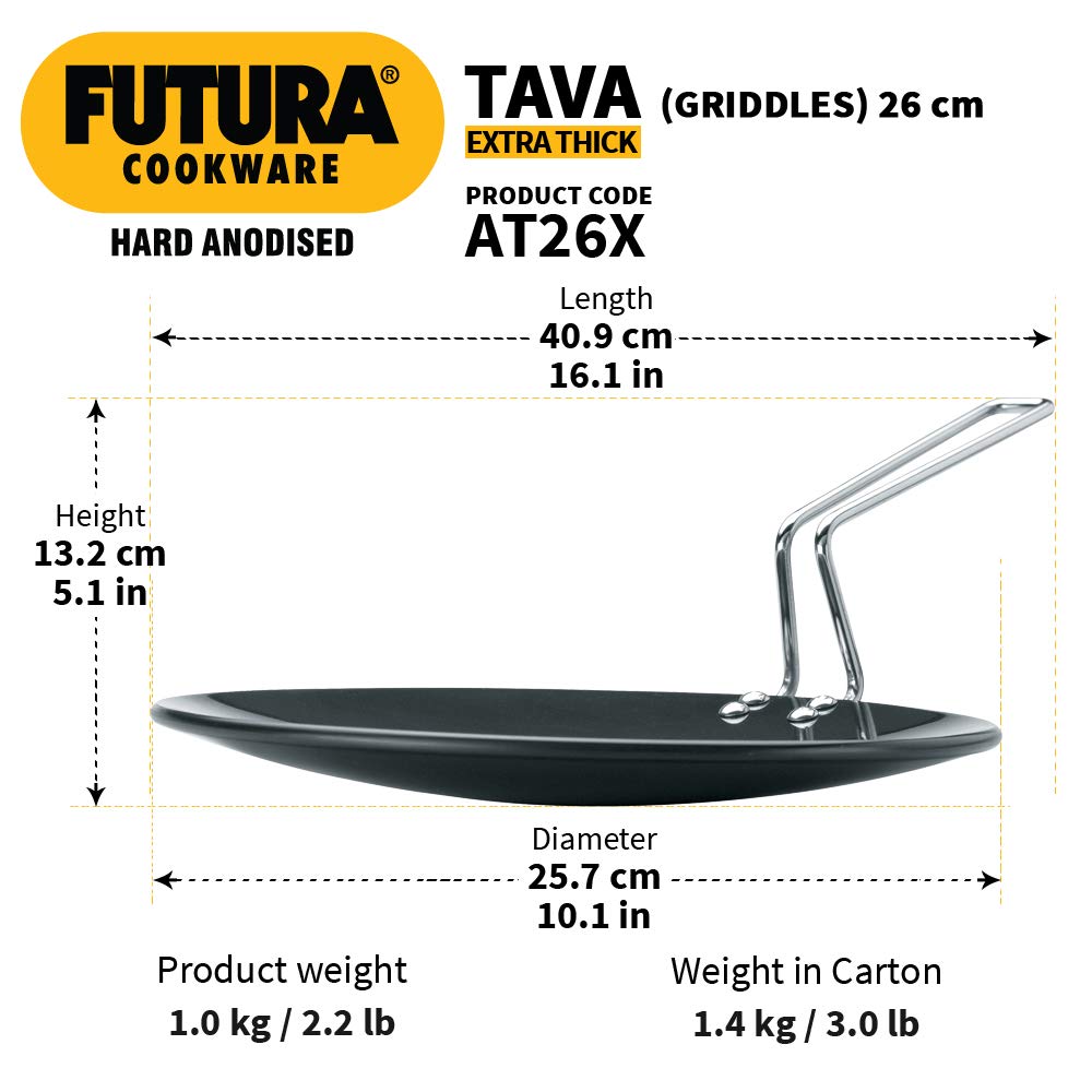 Hawkins Futura Hard Anodised Extra Thick Tava 26 cm, 6.35 mm - AT26X