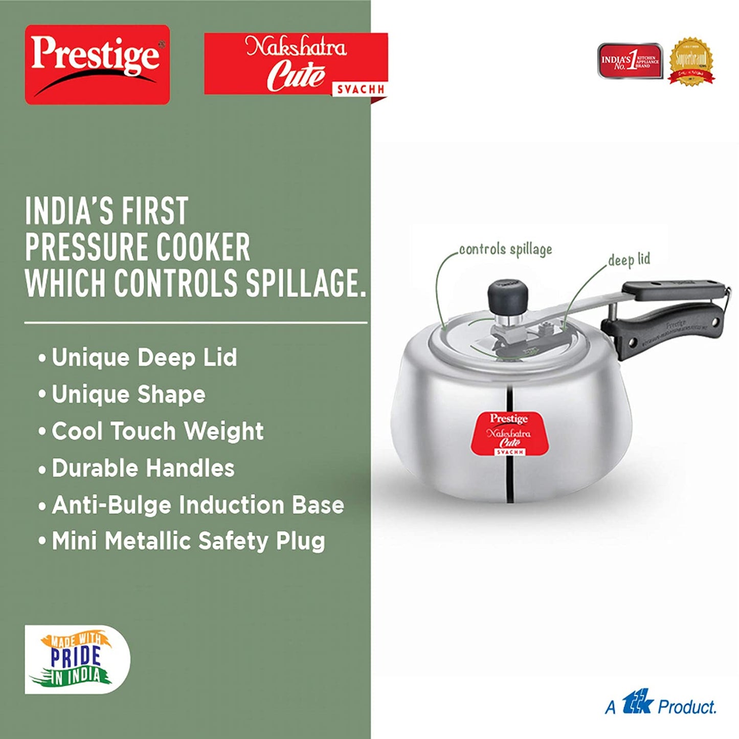 Prestige Nakshatra Cute Svachh Aluminium Pressure, 2.0 Litres (Polished) - 10786