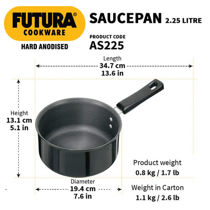 Hawkins Futura Hard Anodised Sauce Pan 2.25 Litres | 18cm, 3.25mm- AS 225