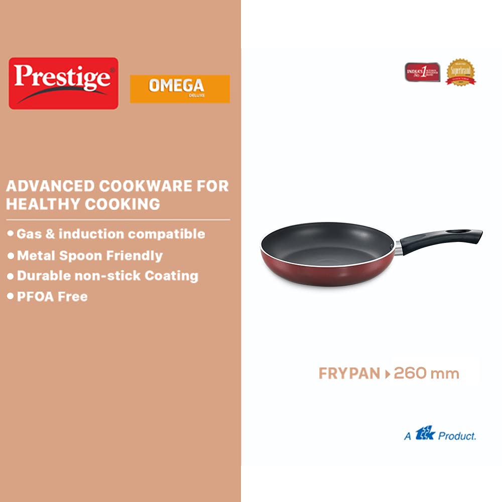 Prestige Omega Deluxe Sleeve Induction Base Non-Stick Aluminium Fry Pan, 26cm, Red - 36724