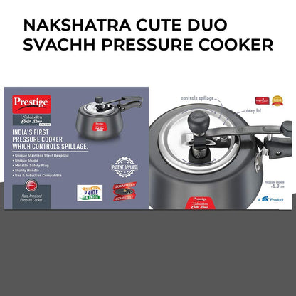 Prestige Nakshatra Cute DUO Svachh Hard Anodised Inner Lid Pressure Cooker, 5 Litres, Black - 20261