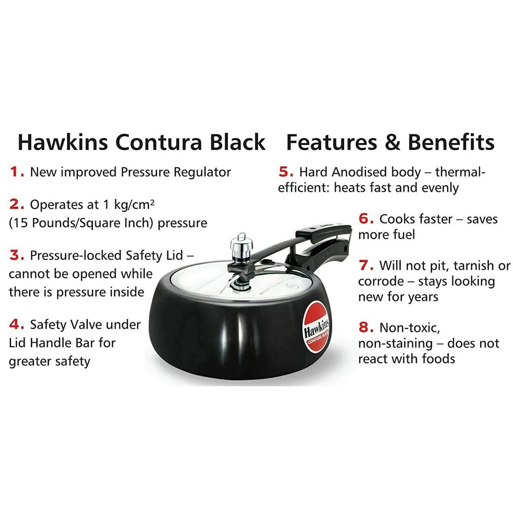 Hawkins Contura Hard Anodized Pressure Cooker 3.5 Liters Black CB3 ekitchen.in