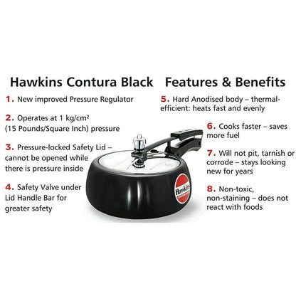 Hawkins Contura Hard Anodized Pressure Cooker, 3.5 Liters, Black - CB35